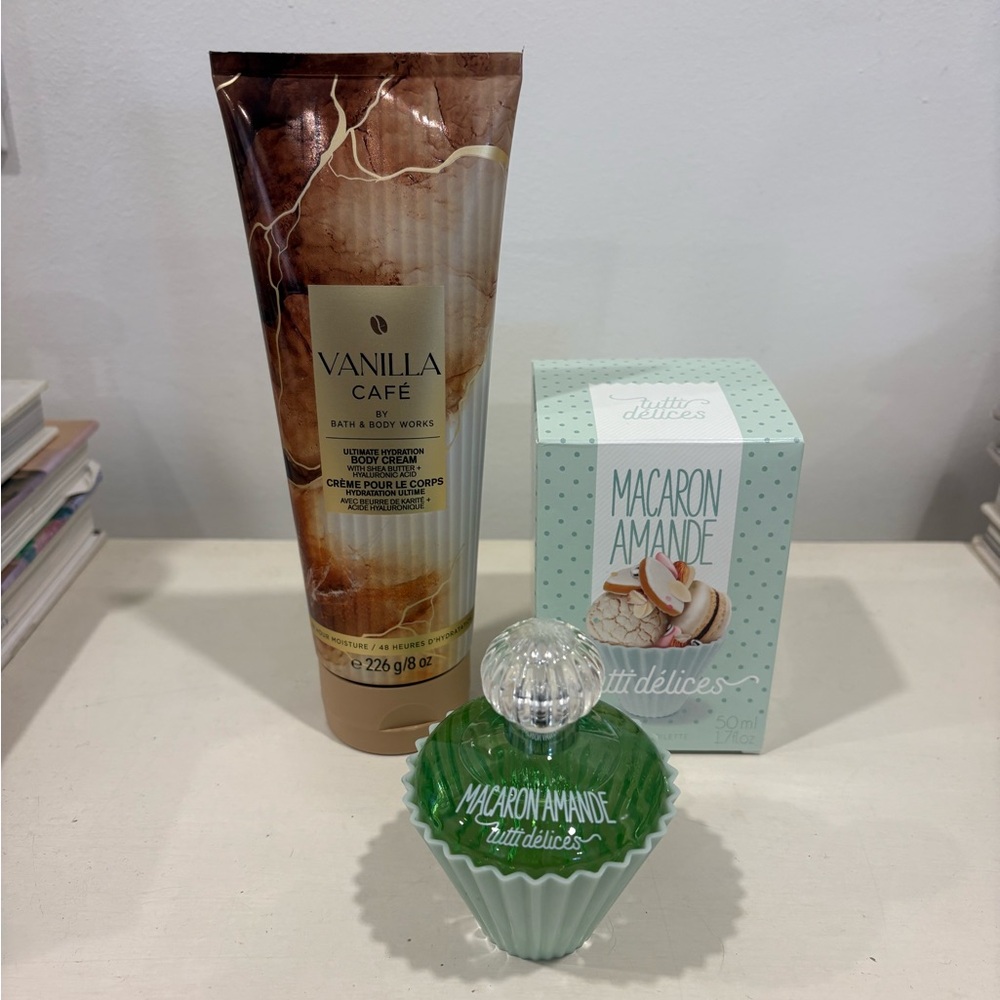 Tutti Delices macaron amande perfume and Bath and Body Works vanilla cafe cream